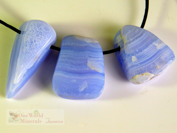 Chalcedon blau, Anhänger, gebohrt, 3 Stück